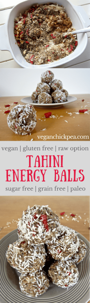 Tahini energy balls recipe - quick & easy to make with 4 - 5 grams of protein each! vegan, gluten free, sugar free, paleo, raw option | veganchickpea.com