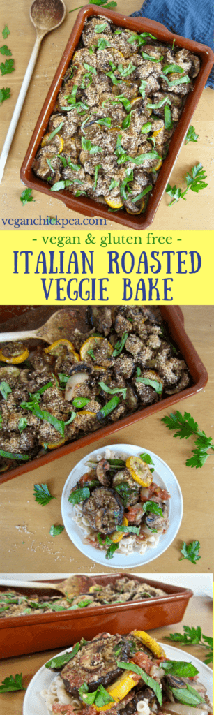 Italian Roasted Veggie Bake Recipe with Vegan Parmesan & fresh basil - vegan & gluten free deliciousness! | veganchickpea.com