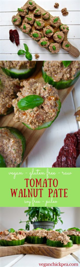 Tomato Walnut Pate recipe - an easy vegan appetizer, especially in the summer! Serve on cucumbers or crackers. {raw, paleo, soy & gluten free} | veganchickpea.com
