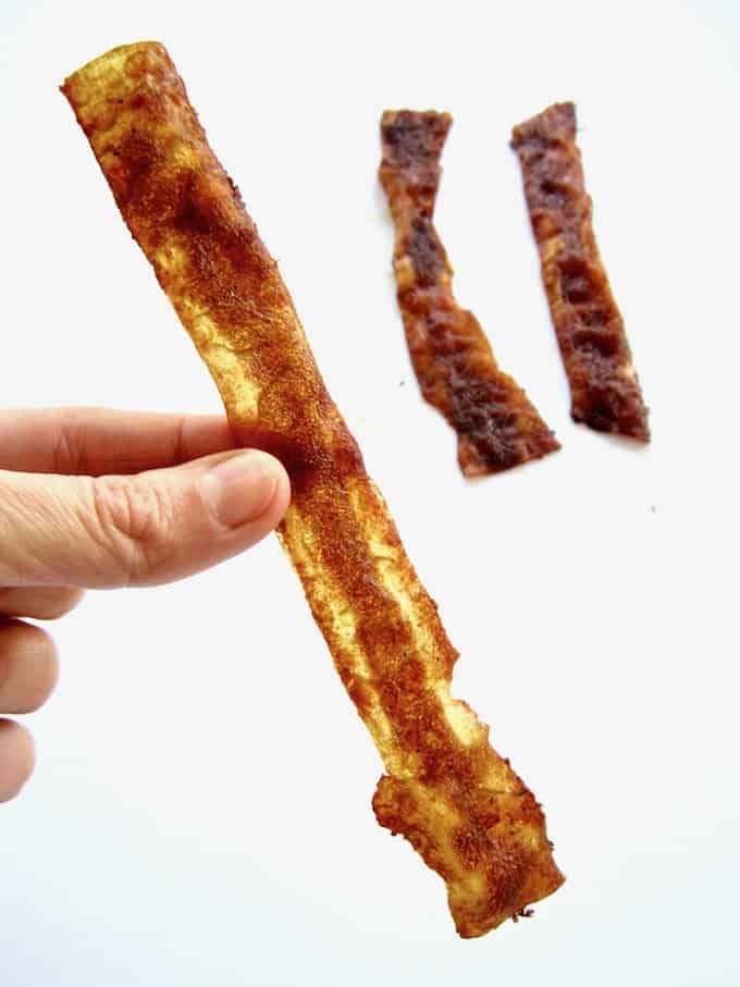 Vegan Rice Paper Bacon Strips Recipe - looks real. Tastes real. 100% plant based. | {gluten, nut & refined sugar free, soy free option} veganchickpea.com