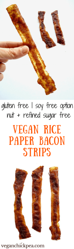 Vegan Rice Paper Bacon Strips Recipe - looks real. Tastes real. 100% plant based. | {gluten, nut & refined sugar free, soy free option} veganchickpea.com 