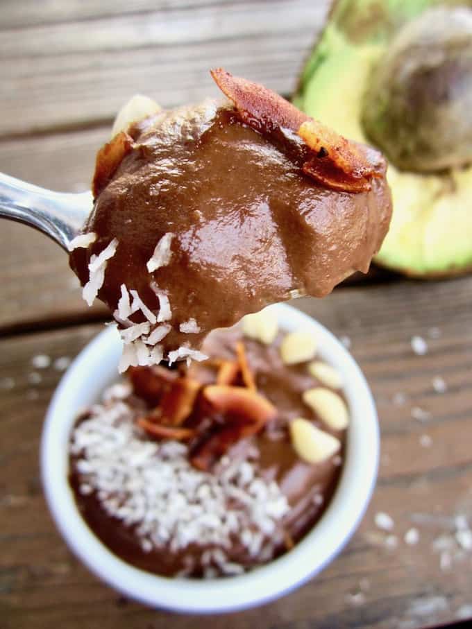 Chocolate Peanut Butter Pudding with Coconut Bacon - a delightful combo of the classic peanut butter and chocolate, PLUS a sweet and savory topping of coconut bacon! refined sugar free + vegan + gluten free | veganchickpea.com