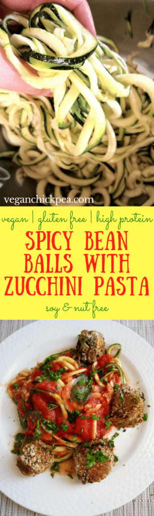 Spicy Bean Balls with Zucchini Spaghetti recipe - a healthy crowd pleaser! [gluten free, vegan, soy & nut free] | veganchickpea.com