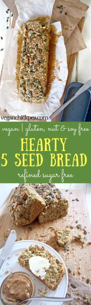 Hearty 5 Seed Bread recipe - an everyday bread that is vegan, gluten / nut / refined sugar free! | veganchickpea.com