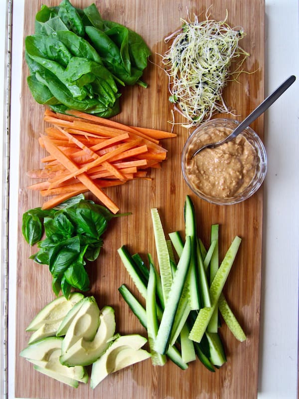 Healthy & Easy Vegan Spring Rolls with Ginger Almond Sauce (gluten + soy free) | veganchickpea.com