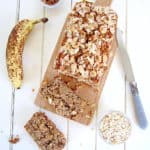 ALT TEXT: Easy & healthy vegan + gluten free one bowl Banana Nut Bread recipe! Protein packed with 7 grams per slice. {refined sugar free, oil free} | veganchickpea.com