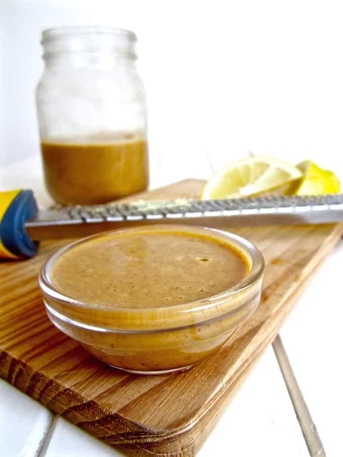 Best ever tahini garlic sauce or dressing - takes 10 minutes to make and is tasty on just about anything! {vegan, sugar free, gluten free, paleo, soy free, oil free, nut free} | veganchickpea.com