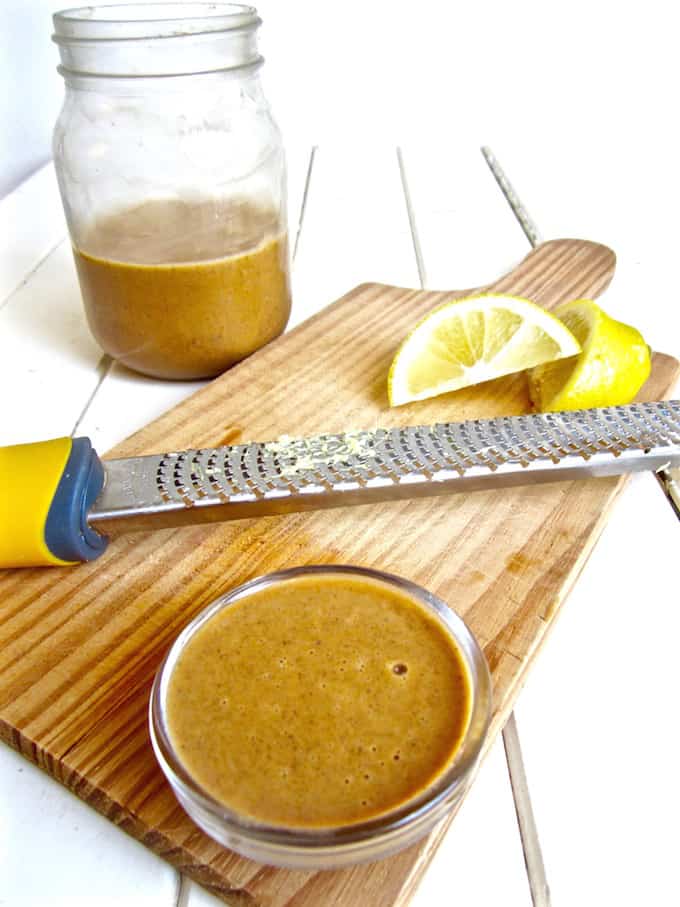 Best ever tahini garlic sauce or dressing - takes 10 minutes to make and is tasty on just about anything! {vegan, sugar free, gluten free, paleo, soy free, oil free, nut free} | veganchickpea.com