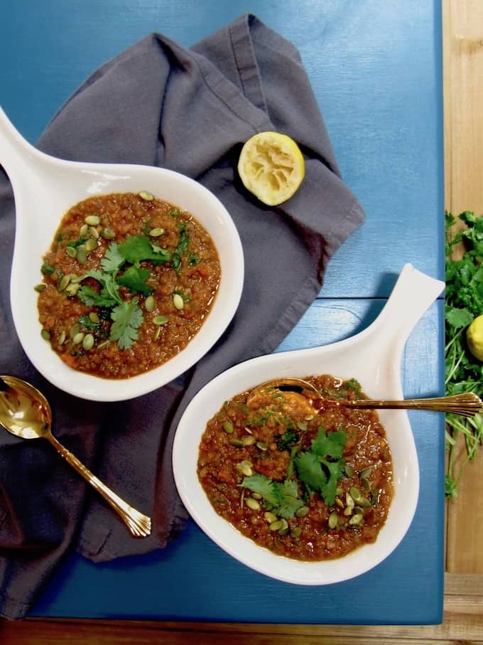 Vegan Red Lentil Stew Recipe - super healthy and 17 grams of plant powered protein per bowl! | veganchickpea.com