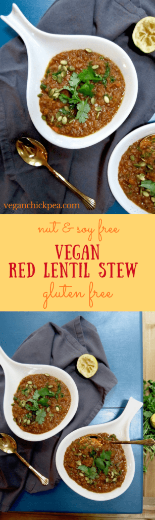 Vegan Red Lentil Stew Recipe - super healthy and 17 grams of plant powered protein per bowl! | veganchickpea.com