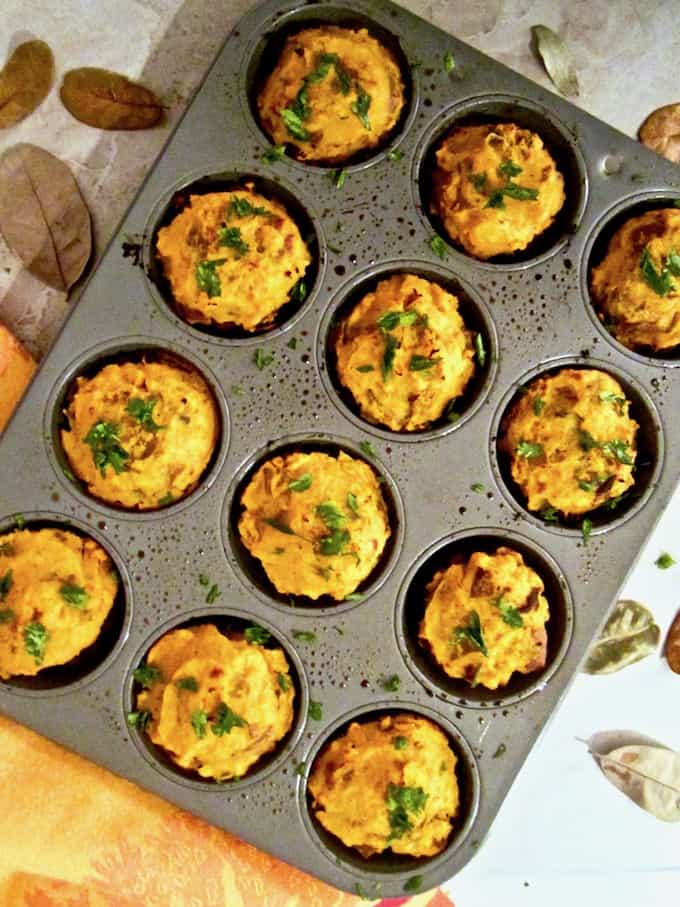 Vegan Shepherd's Pie Savory Mini Cakes (gluten free) recipe - Shepherd’s Pie meets Vegan Meatloaf in this satisfying main dish for any holiday (or non holiday!) meal, with 21g of protein per serving. {soy free, nut free option} | veganchickpea.com
