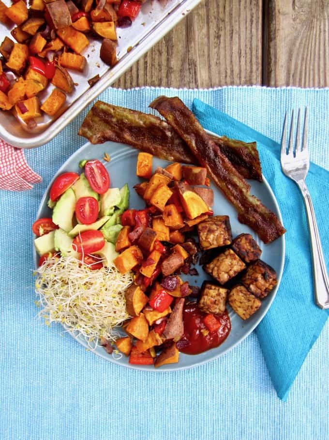 Smoky Tempeh & Roasted Sweet Potato Hash Recipe - a perfect vegan & gluten free combination for brunch, lunch or dinner! Simple. Satisfying. High Protein. {nut free, refined sugar free} | veganchickpea.com 