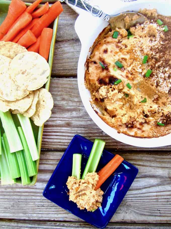 Vegan Buffalo Cauliflower Dip Recipe - A perfectly yummy and healthy substitute for traditional buffalo chicken dip! {Gluten Free, Paleo, Nut/Soy/Oil/Sugar Free} | veganchickpea.com 