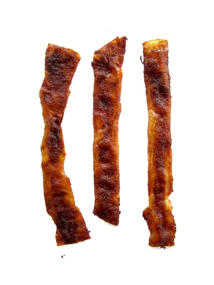 Vegan Rice Paper Bacon Strips Recipe - looks real. Tastes real. 100% plant based. | {gluten, nut & refined sugar free, soy free option} veganchickpea.com 