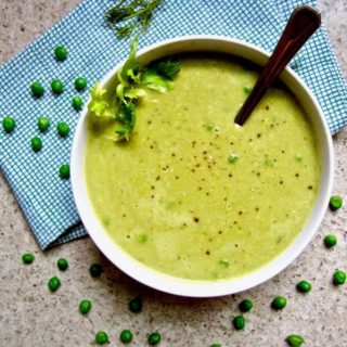 Simple Asparagus & Pea Soup recipe - the perfect healthy soup using seasonal spring produce, ready in 30 minutes! {oil free, vegan, gluten free, paleo, nut free option} | veganchickpea.com