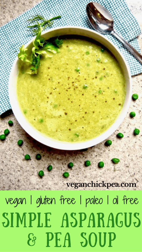 Simple Asparagus & Pea Soup recipe - the perfect healthy soup using seasonal spring produce, ready in 30 minutes! {oil free, vegan, gluten free, paleo, nut free option} | veganchickpea.com 