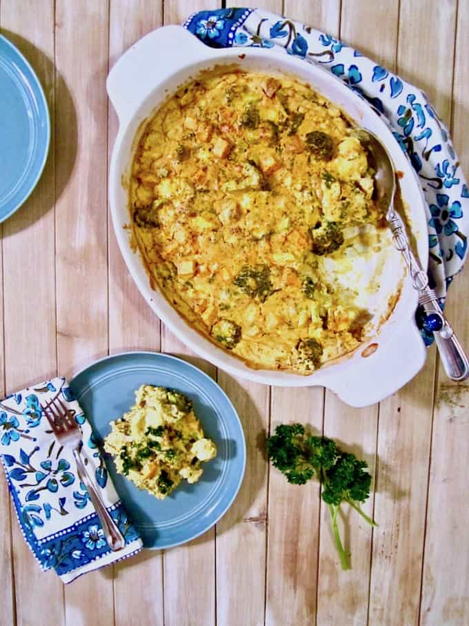 Cauliflower, Broccoli & Sweet Potato Turmeric Casserole recipe - A healthy, clean, real food recipe to nourish your entire family! Also use this recipe as a template and sub whatever veggies and seasonings you have on hand! (Vegan, gluten + oil + soy free, nut free option) | veganchickpea.com