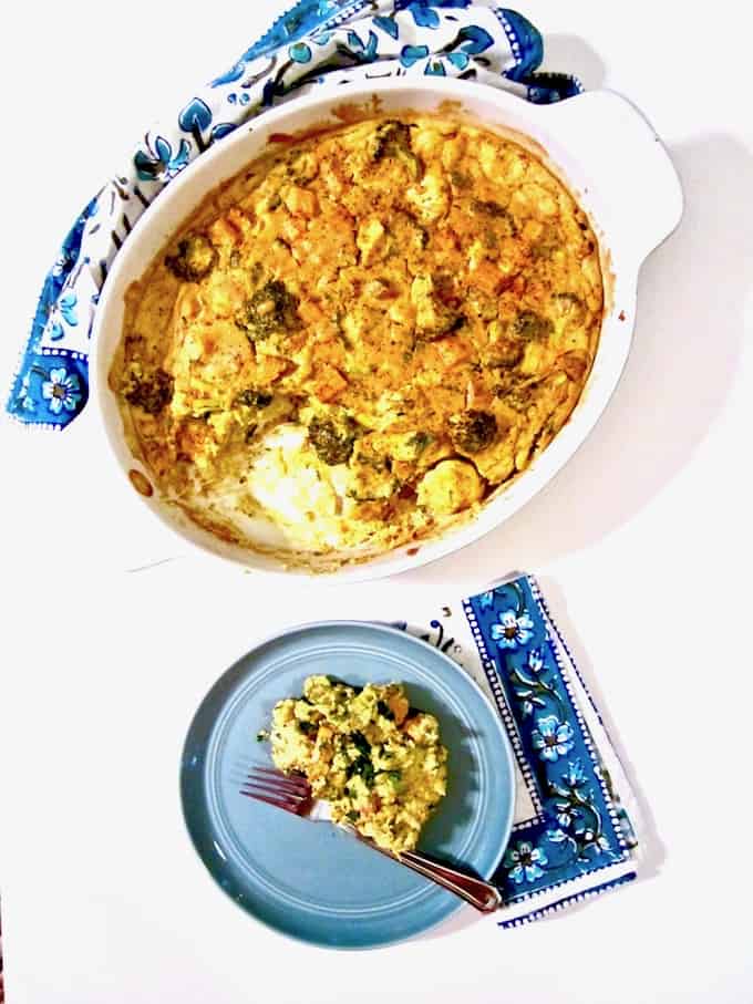 Cauliflower, Broccoli & Sweet Potato Turmeric Casserole recipe - A healthy, clean, real food recipe to nourish your entire family! Also use this recipe as a template and sub whatever veggies and seasonings you have on hand! (Vegan, gluten + oil + soy free, nut free option) | veganchickpea.com