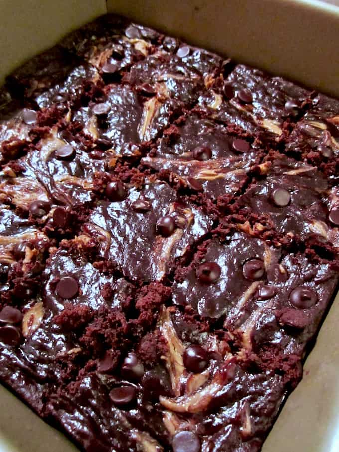 Flourless Sunflower Seed Butter Swirl Brownies recipe - these easy brownies have only 9 ingredients and take 15 minutes to prepare! A low sugar dessert that’s vegan, paleo, refined sugar free, gluten free and oil free! | veganchickpea.com 