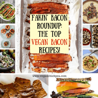 Using mushrooms, coconut, eggplant, rice paper, nuts, tofu, tempeh or carrots, Vegan Bacon is salty and sweet, with a crispy and chewy texture. This creative recipe roundup highlights bloggers who show us how it's done!