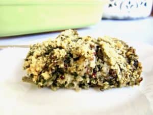 This healthy Spinach & Artichoke Quinoa Casserole recipe (gluten free) unites the classic combo of Spinach & Artichoke Dip with an American family favorite - the hearty casserole! Using organic truRoots quinoa, this recipe makeover is filled with plant based protein and delivers a vegan meal that the whole family will enjoy out of the oven or for leftovers the next day. | veganchickpea.com
