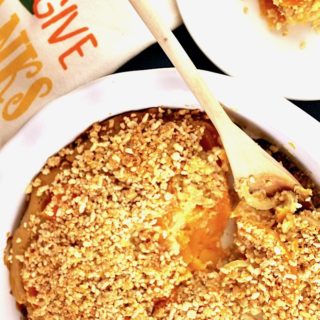 This savory Vegan Butternut Squash Gratin (Gluten Free) is healthy comfort food at its best! Perfect for Fall or your Thanksgiving or holiday table, you'll love this creamy casserole topped with a crispy vegan 'parmesan' topping and Panko breadcrumbs.